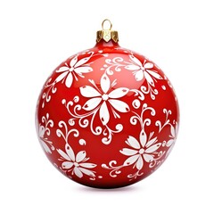 A red ornament with white floral designs on it. Digital image.