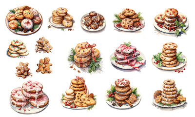 set of christmas cookies Gingerbread cookies watercolor vectors