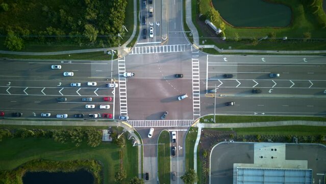 4K Timelapse Drone Video of High School Intersection Traffic during Morning Drop-off