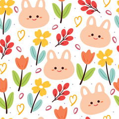 seamless pattern cartoon bunny and flower. cute animal wallpaper for textile, gift wrap paper