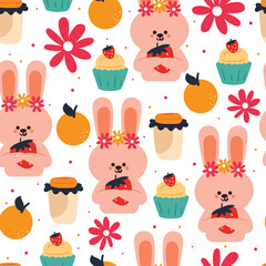 seamless pattern hand drawing cartoon bunny, cupcake. for kids wallpaper, fabric print, textile