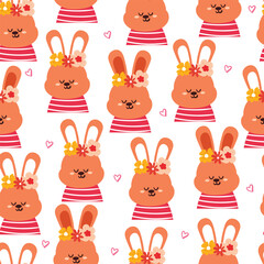 seamless pattern cartoon bunny wearing flower crown. cute animal wallpaper for textile, gift wrap paper