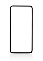 Smart Phone stands vertically with blank screen, on white background