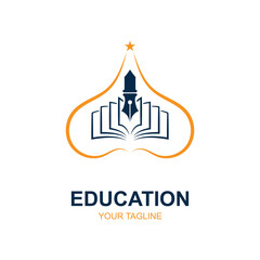 Education logo design with bachelor cap and book concept with creative idea
