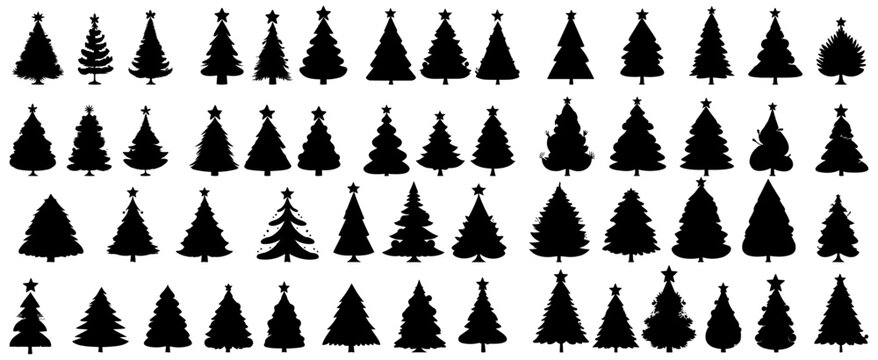 set of hand drawing silhouettes christmas tree. isolated on a transparent background. eps 10