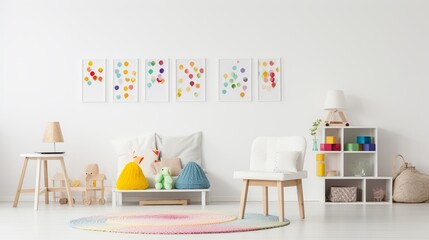 Kids Wall mock up. Kids interior. Scandinavian interior. 3d rendering, 3d illustration