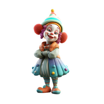 Clown doll isolated on white background. 3d render illustration.