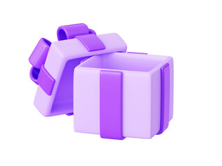 Obraz premium Open gift box with cover laying near 3d render illustration.