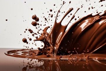 Chocolate splash backdrop with clipping path. Generative AI