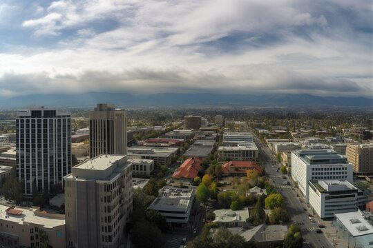 Panoramic downtown view of San Jose, CA. Generative AI