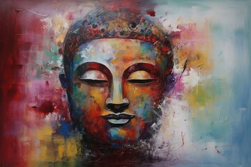 Abstract painting of Gautam Buddha in oil on canvas or watercolor. Generative AI