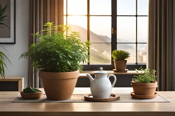plant in a pot on the windowsill