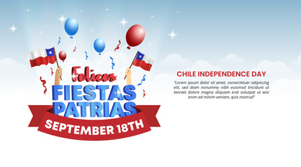 Fototapeta na wymiar Fiestas Patrias Chile or Chile National Day background with waving flag and confetti
