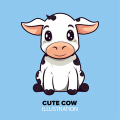 Cute cow sitting cartoon vector icon illustration: A delightful blend of animal and nature concepts in an isolated flat cartoon style