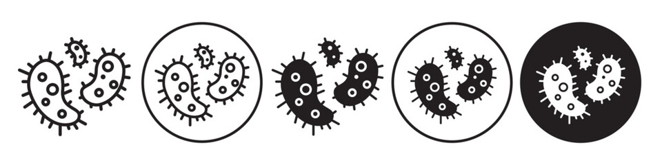 Bacteria Icon. Flat vector symbol of virus germ to threat the immune system of human body. Outline set of micro biological influenza heath weaken bug. Logo sign of corona virus pandemic in covid 19.