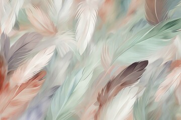 Feather-inspired abstract artwork in soft pastel shades, perfect for prints, postcards, and wallpapers. Generative AI
