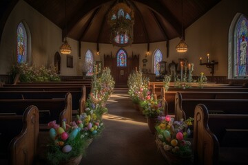 Fototapeta na wymiar Serene Easter church embellished with tranquility. Generative AI