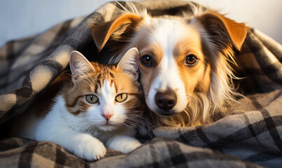 Cute Dog and Cat Cuddling Together, Picture of Love