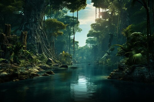 A picture showcasing the mesmerizing Amazon rainforest. Generative AI © Jeff