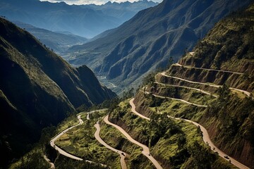 Incan road network connecting vast territories. Generative AI - obrazy, fototapety, plakaty