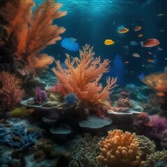 Fototapeta na wymiar A fantastical underwater world filled with bioluminescent creatures and vibrant coral reefs1