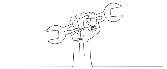 hand holding a wrench line art style