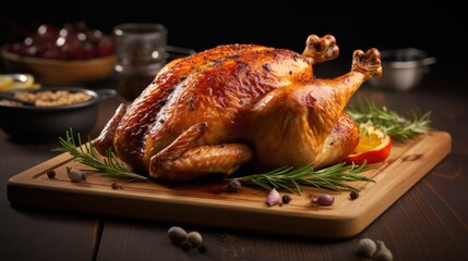Thanksgiving dinner, Roasted turkey on rustic background