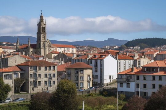 Image of Lalín city in Galicia, Spain with backdrop. Generative AI