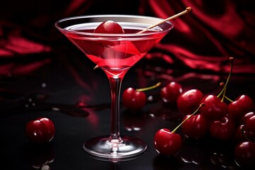 A vibrant cherry burst in a tasty martini. Generative AI