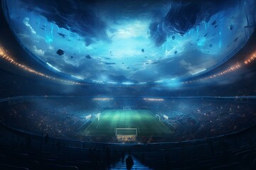 An ethereal stadium filled with enchanting aura and surreal ambience. Generative AI