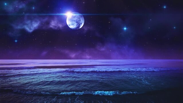 Magic Night on the Sea Shore - Loop Fantasy Landscape Background