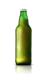 green bottle with beer and drops