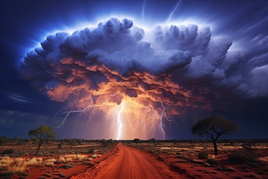 Intense lightning storm in the remote Australian outback. Generative AI