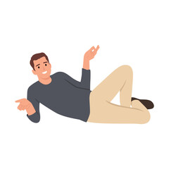 Relax young man lying in the floor. Flat vector illustration isolated on white background
