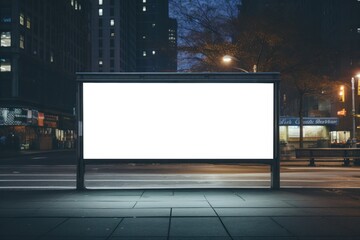 Street Advertising with Empty Billboard and Night Traffic . copy space. Generative AI