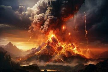 Foto auf Alu-Dibond A volcanic eruption spewing molten rock and ash. Generative AI © Adelais