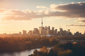 Naklejka premium Cityscape Bathed in Golden Hour Light