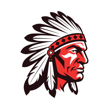 Native american chief head logo, Simple illustration of a Red-indian head symbol vector template
