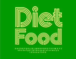 Vector green logo Diet Food. Creative bright Font. Modern Alphabet Letters and Numbers