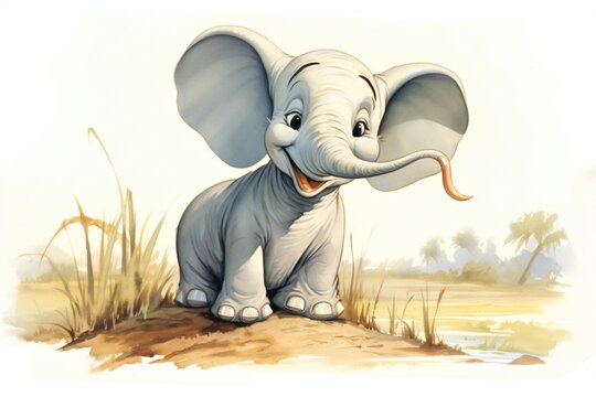 Cute baby elephant painting illustration