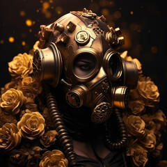 Woman in gas mas, allergy concept. Generative ai