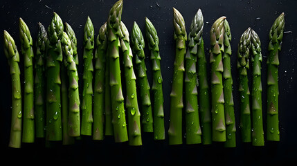 Green asparagus stems on dark background