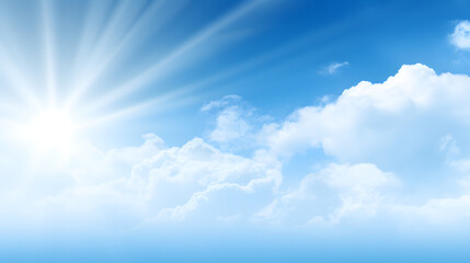 Naklejka na ściany i meble bright sun shining in the blue sky with white clouds