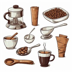 Coffee icons set, vintage illustration,