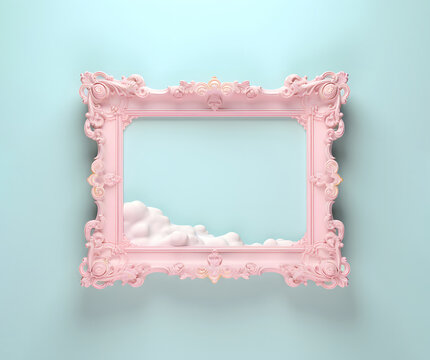 Pink picture frame, empty, landscape orientation, space for text or image.