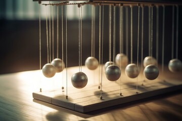 Using philosophy and Newton's cradle helps achieve fulfillment and success in work, life, and business. Generative AI - obrazy, fototapety, plakaty