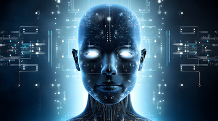 the face and body of an artificial man is shown