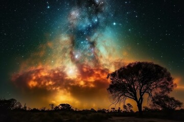 Fototapeta na wymiar Enchanting celestial formation with vivid nebula, radiant stars, and ethereal clouds. Generative AI