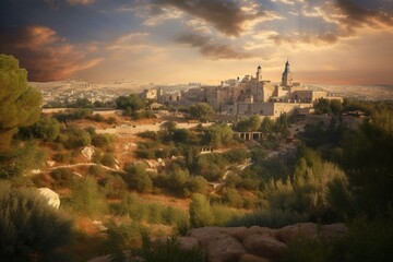 A breathtaking view of the magnificent Jerusalem landscape. Generative AI