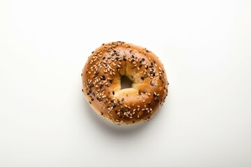 Bagel seen from above on a white background. Generative AI